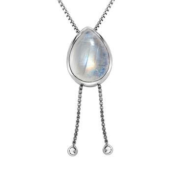 Regenbogen Mondstein Halskette, ca. 45 cm, 925 Silber platiniert ca. 10.33 ct