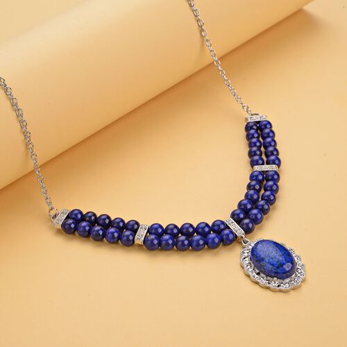 Lapislazuli Halskette, ca. 45 cm, silberfarben ca. 96.00 ct image number 1