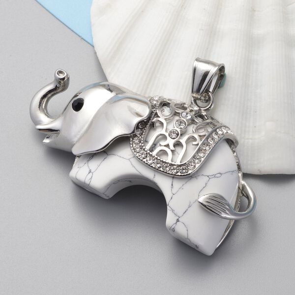 Howlit und Kristall Elefanten Halskette, 38 cm - 50 ct. image number 2