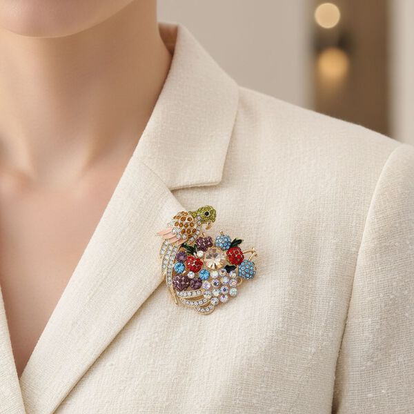 Mehrfarbiger Kristall Brosche  Gelb image number 2