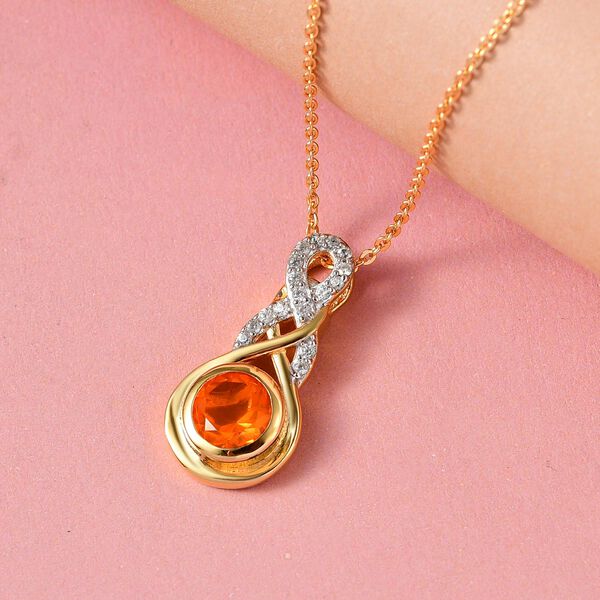 Salamanca Feueropal und Zirkon-Anh&auml;nger mit Kette, 925 Silber vergoldet, 0,75 ct. image number 3