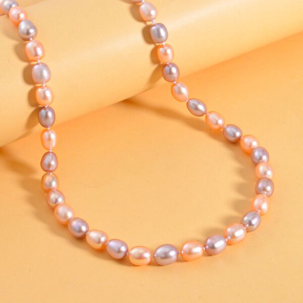 Mehrfarbige S&uuml;&szlig;wasser Perle Halskette, (7-9mm), ca. 50 cm 925 Silber ros&eacute;vergoldet image number 2