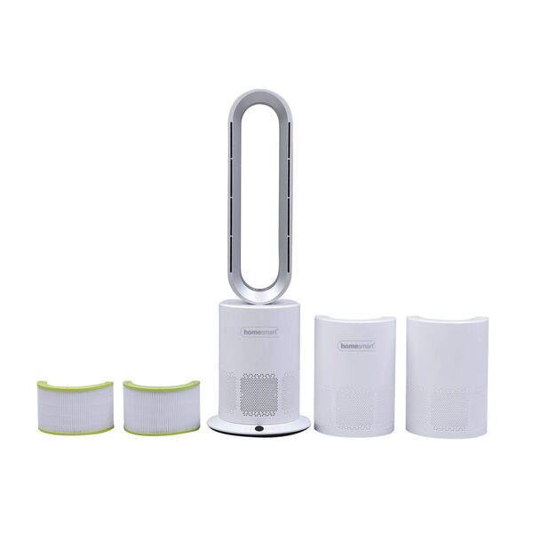 5 in 1 Luftdoktor - Luftreiniger/Ventilator ohne L&uuml;fterfl&uuml;gel mit HEPA Filter, Wei&szlig; und Silber