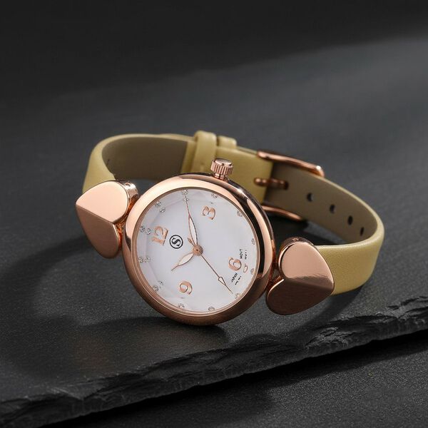 STRADA Uhr mit PC21S Japan-Uhrwerk, Edelstahl-Mesh-Armband, Ros&eacute;goldfarben mit Kristallzifferblatt, Aprikose image number 1