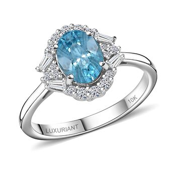 LUXURIANT AAA blauer Zirkon und Labor Diamant Ring in 417 Wei&szlig;gold - 2,50 ct.