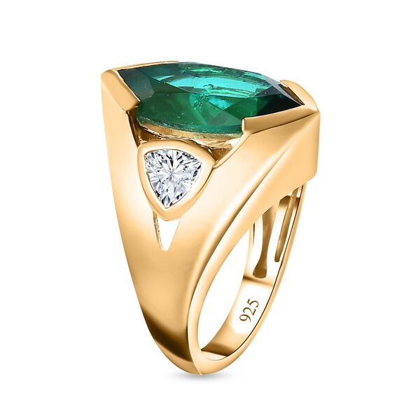 Pfau Quarz Triplette, Weißer Topas Ring, 925 Silber Gelbgold Vermeil (Größe 17.00) ca. 7.38 ct image number 5