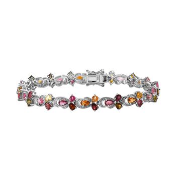 Nat&uuml;rlicher mehrfarbiger Turmalin Armband ca. 19 cm 925 Silber platiniert ca. 7.82 ct