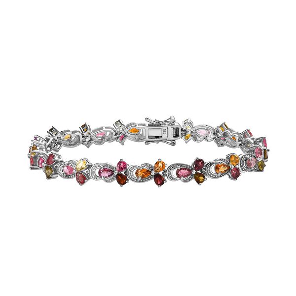 Nat&uuml;rlicher mehrfarbiger Turmalin Armband ca. 19 cm 925 Silber platiniert ca. 7.82 ct