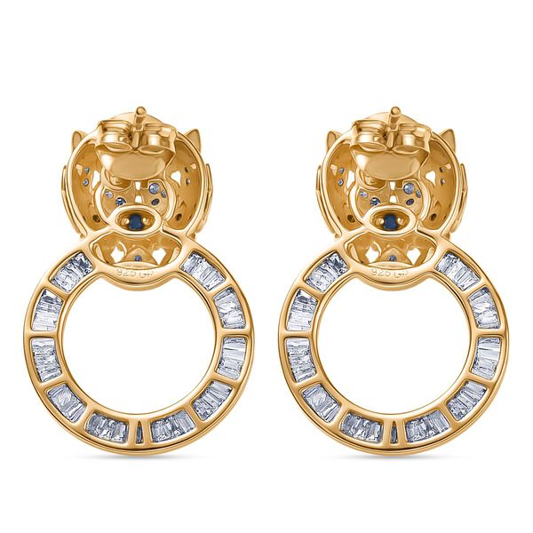 GP Trionfo Kollektion - Wei&szlig;er Diamant, Kanchanaburi Blauer Saphir Ohrringe 925 Silber 750 Gelbgold Vermeil ca. 1.76 ct image number 6