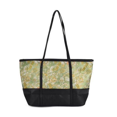 Schultertasche in modischem Print, große Kapazität, mit Reißverschluss und Innentasche, 48x29x14 cm, Polyester mit PU-Leder, Grün mit Libellenmuster