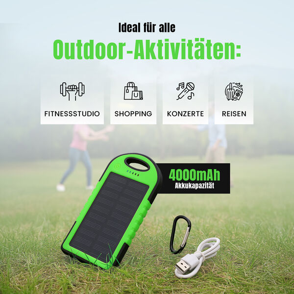 Homesmart Solar Powerbank mit LED-Licht, 14,3&times;7,5cm, Gr&uuml;n image number 4