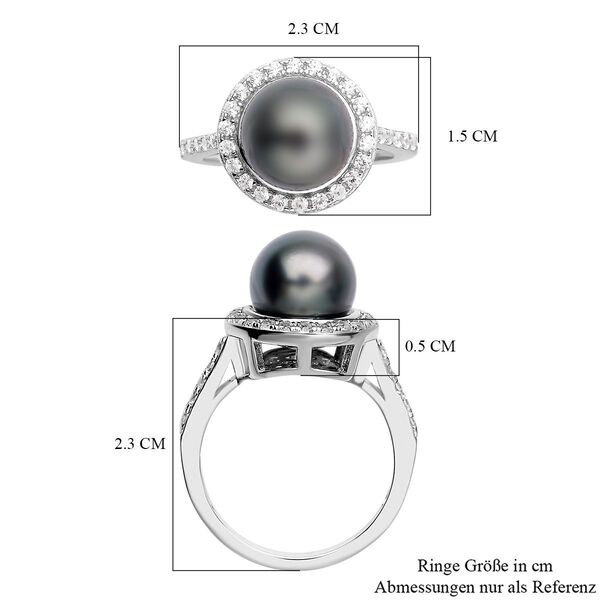 Tahiti-Zuchtperle und wei&szlig;er Zirkon-Ring, , 925 Silber rhodiniert image number 7