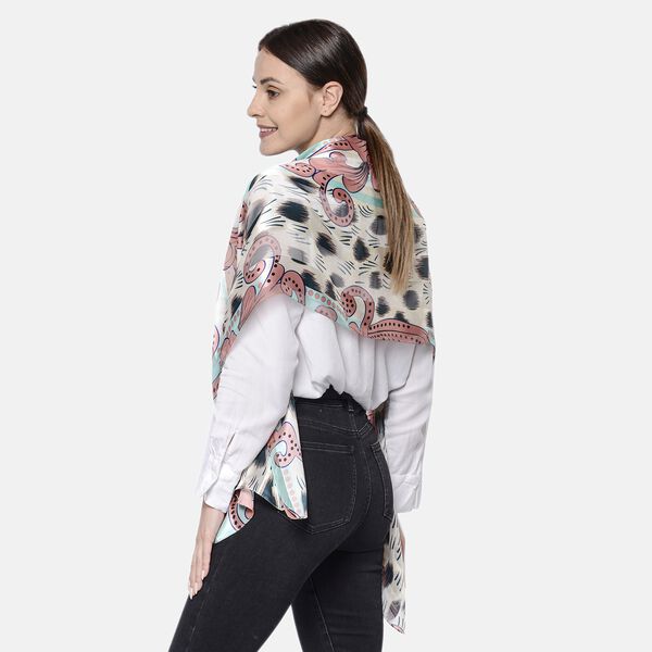 LA MAREY: Bedruckter Schal aus 100%  Maulbeerseide, Leo-Print und Schn&ouml;rkel-Muster, inkl. Geschenkbox, Sand-T&uuml;rkis-Rosa&nbsp; image number 4