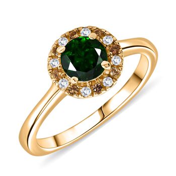 Nat&uuml;rlicher Chromdiopsid, Gelber Saphir, Moissanit Ring 925 Silber 750 Gelbgold Vermeil (Gr&ouml;&szlig;e 20.00) ca. 1.03 ct