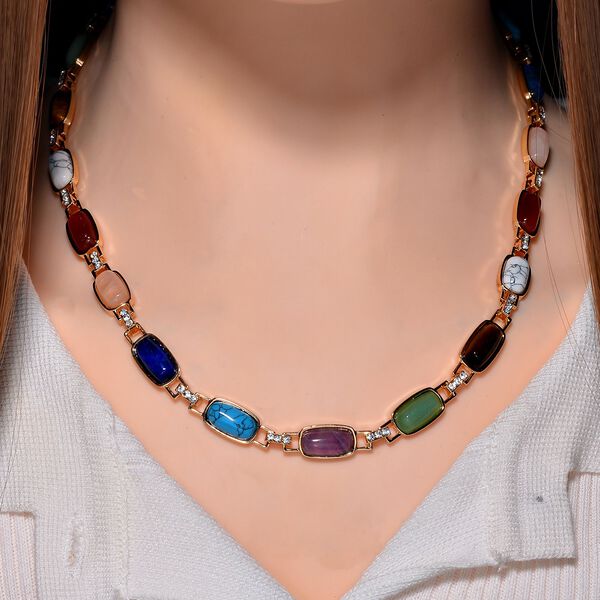 Mehrfarbige Edelsteine, Wei&szlig;e Kristall Halskette ca. 50 cm, goldfarben image number 2