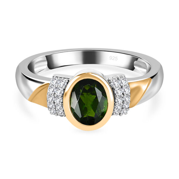 Nat&uuml;rlicher Chromdiopsid und Zirkon Ring 925 Silber Bicolor  ca. 0,98 ct
