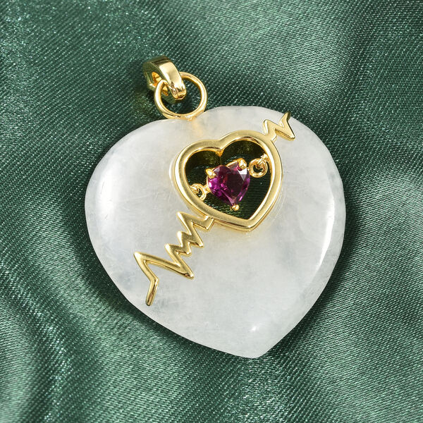 Weißer Jade und Rhodolith Granat Herz-Anhänger, 925 Silber vergoldet ca. 39,31 ct image number 0