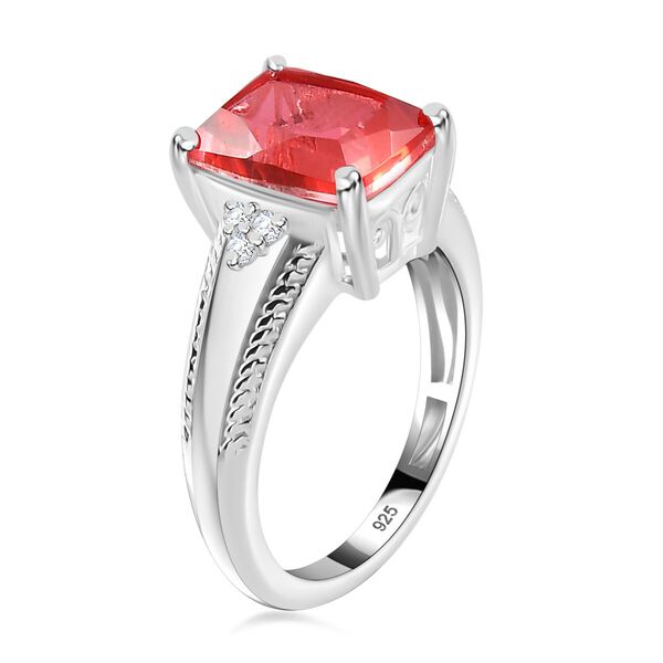 Lachs-Quarz Triplette, Weißer Zirkon Ring 925 Silber (Größe 20.00) ca. 3,29 ct image number 4