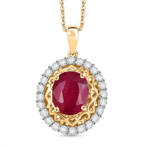 D’joy Afrikanischer Rubin (Fissure gefüllt), Weißer Zirkon Schmuckset 925 Silber 750 Gelbgold Vermeil ca. 4,20 ct. image number 0