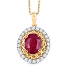 D’joy Afrikanischer Rubin (Fissure gefüllt), Weißer Zirkon Schmuckset 925 Silber 750 Gelbgold Vermeil ca. 4,20 ct.