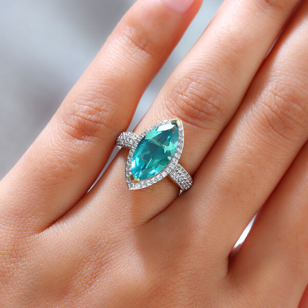 Pfau Triplett Quarz und Zirkon Ring 925 Silber vergoldet image number 3