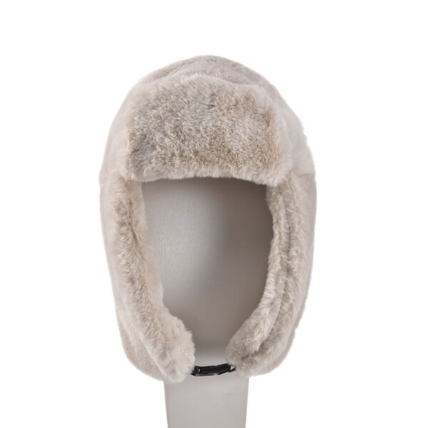 Kunstpelz Trapperm&uuml;tze mit Ohrenklappen, Beige