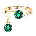 2er Set - AAA Lab Created Kolumbianischer Smaragd Ring und Anhänger, 925 Silber 750 Gelbgold Vermeil (Größe 20.00) ca. 2.70 ct