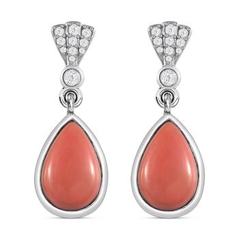 Oregon Pfirsich Opal und wei&szlig;e Zirkon-Ohrringe, 925 Silber platiniert ca. 4.48 ct