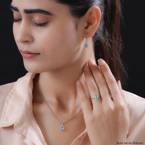 Schweizer Blautopas-Ring, Anh&auml;nger und Ohrringe, 925 Silber platiniert ca. 2,90 ct image number 3