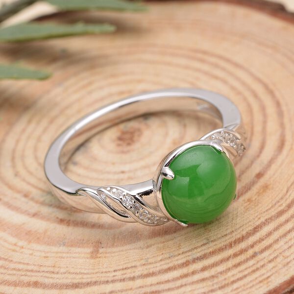 Grüner Jade und weißer Zirkon-Ring, 925 Silber rhodiniert  ca. 2,69 ct image number 2
