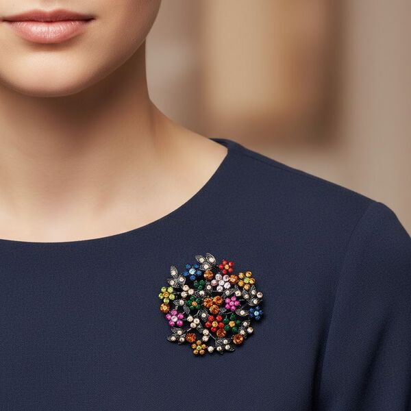 Mehrfarbiger Kristall Brosche  Schwarz image number 3