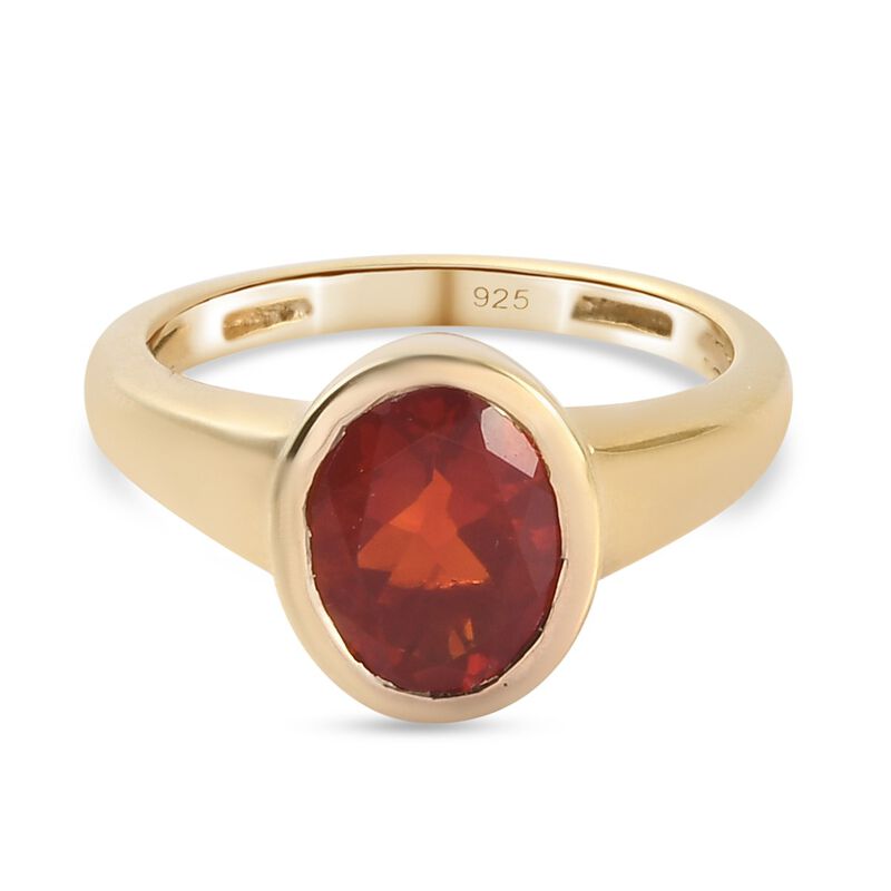 Mexikanischer Kirschfeuer-Opal Solitär Ring 925 Silber 585 Vergoldet image number 0
