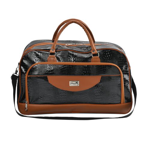 Passage: Reisetasche mit Kroko-Prägung und Schulterriemen, Schwarz image number 0