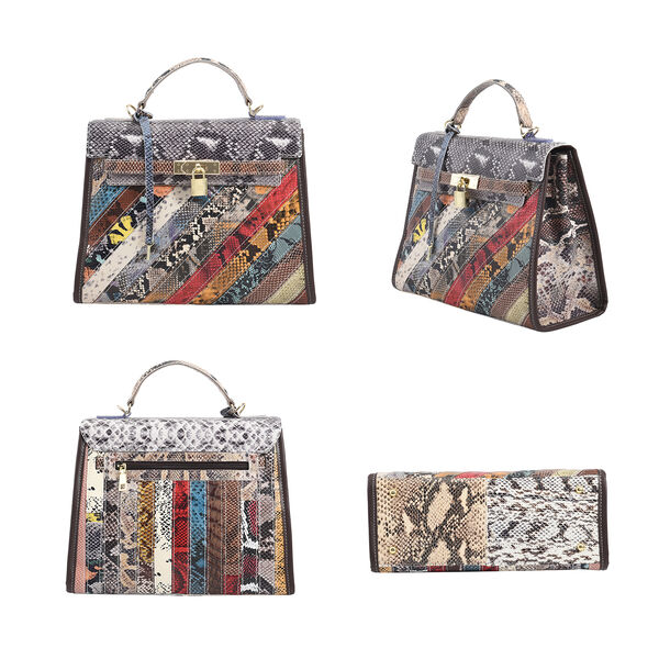 Chaos by Elsie: Patchwork Schultertasche aus 100% echtem Leder mit RFID Schutz, Mehrfarbig image number 4