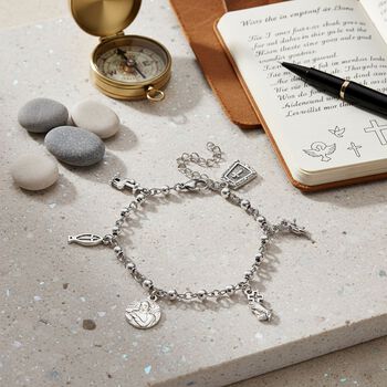 Charm-Armband mit Symbol Anh&auml;ngern, 316L Edelstahl, Silberfarben, ca. 19 cm