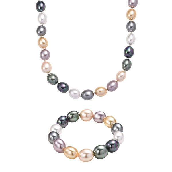 Mehrfarbige Oval Muschelkernperle 50cm Halskette und flexibles Armband