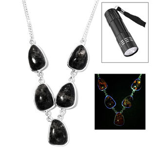 Handgearbeitetes, natürliches Yooperlith-Collier, ca. 45 cm, 925 Silber ca. 37.34 ct