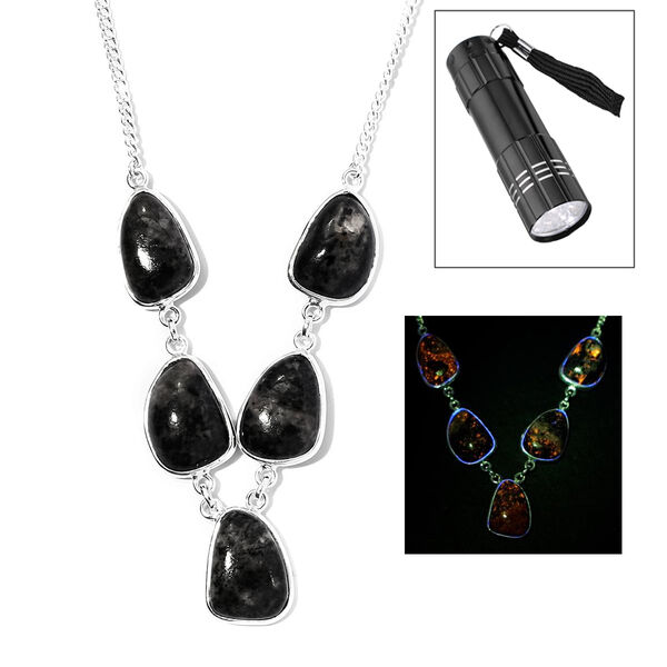 Handgefertigte nat&uuml;rliche Yooperlite Silber Halskette 37,34 Ct