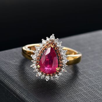 AA Afrikanischer Rubin, wei&szlig;er und nat&uuml;rlicher Champagner Zirkon Ring - 2,31 ct.