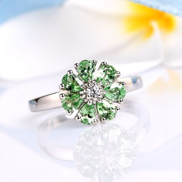 AAA Tsavorit Granat und Zirkon Solit&auml;r Ring 925 Silber Platin-&Uuml;berzug image number 2