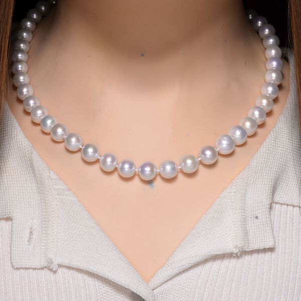 Weiße Edison Perle Halskette, (ca. 9-11mm), ca. 45cm + 5cm extender, 925 Silber rhodiniert image number 2