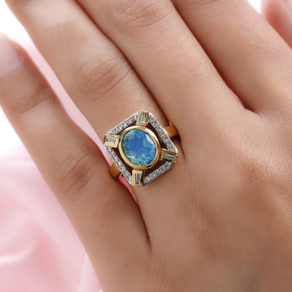 Pfau Triplett Quarz und Zirkon Ring 925 Silber vergoldet image number 3