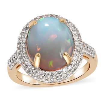 Nat&uuml;rlicher, &auml;thiopischer Opal und Zirkon-Ring, 925 Silber Gelbgold Vermeil  ca. 4,08 ct