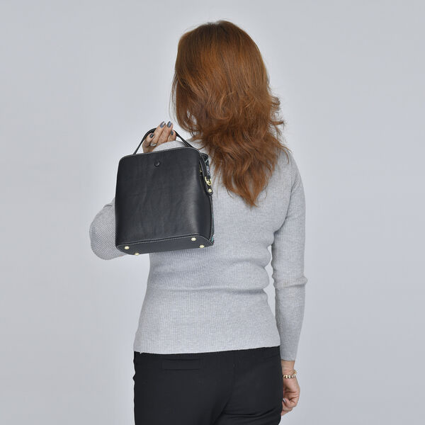 Crossbody Tasche aus 100% echtem Leder, Rosen Blumenmuster, Gr&ouml;&szlig;e 22x11x18 cm, Schwarz image number 3