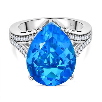 Karibik Quarz, wei&szlig;er Zirkon Ring, 925 Silber platiniert, (Gr&ouml;&szlig;e 17.00) ca. 9.43 ct