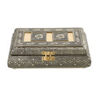 Handgefertigte Aufbewahrungsbox aus Teakholz mit Aluminiumfinish, Antik-Stil, Gold
