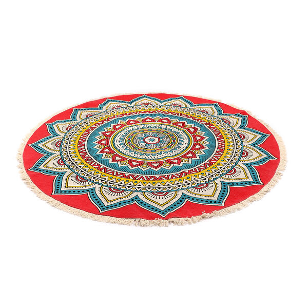 Handgewebter Teppich aus 100% Baumwolle, 150 cm Durchmesser, Mandala Rot image number 3