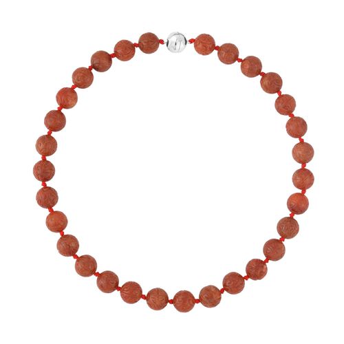 Gefärbte rote Jade Halskette, (13-15mm), ca. 50 cm, 925 Silber, ca. 684.00 ct image number 0