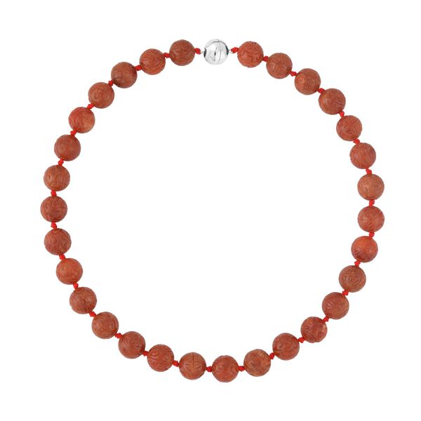 Gef&auml;rbte rote Jade Halskette, (13-15mm), ca. 50 cm, 925 Silber, ca. 684.00 ct