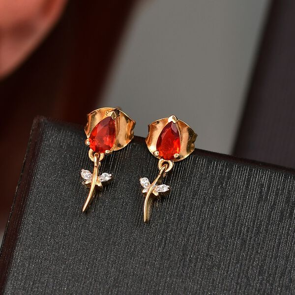 D'Joy AA mexikanische Kirschfeuer-Opal und Zirkon Ohrringe - 0,38 ct. image number 2